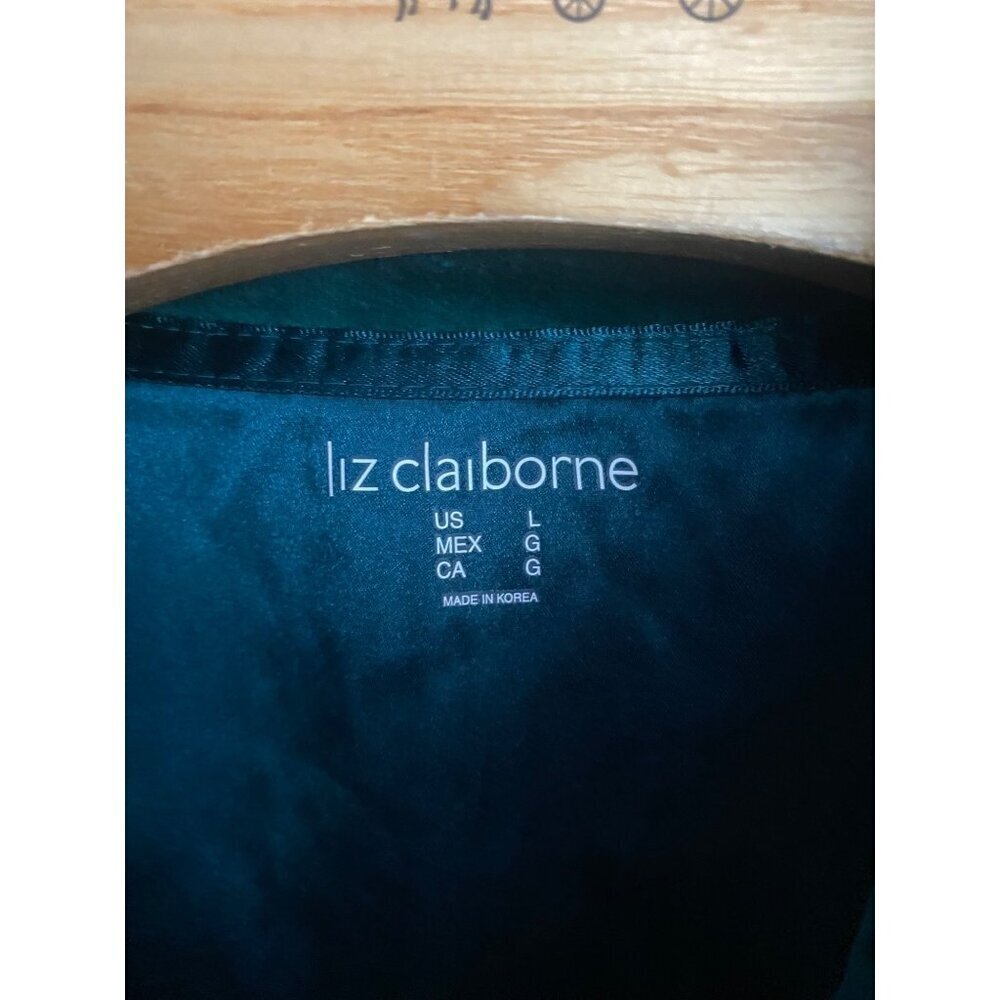 Liz Claiborne Diamond Quilted Emerald Green Velvet Zip Front Vest L - Picture 2 of 5